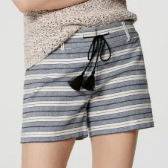 Ann Taylor Loft Riviera Mid Rise Striped Linen Blend Shorts, Sz  8 - Picture 1 of 8